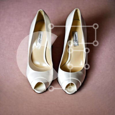 Intra Συλλεκτικό Ξύλινο Παζλ Plywood  4mm - Κομψά λευκά παπούτσια γάμου σε ροζ φόντο Σε Ξύλινο Κουτί - Διαστάσεις: 10x10 cm – 25 κομμάτια - Image 1