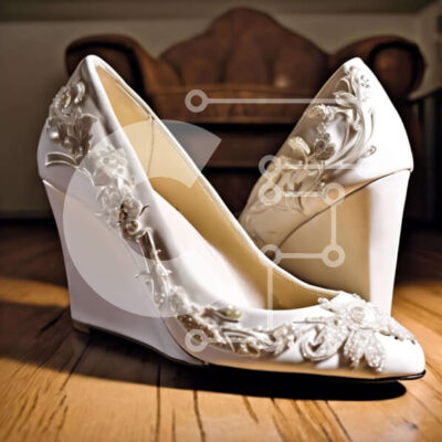 Intra Συλλεκτικό Ξύλινο Παζλ Plywood  4mm - Λευκά παπούτσια γάμου με λουλουδάτα σχέδια σε ξύλινο πάτωμα Σε Ξύλινο Κουτί - Διαστάσεις: 10x10 cm – 25 κομμάτια - Image 1