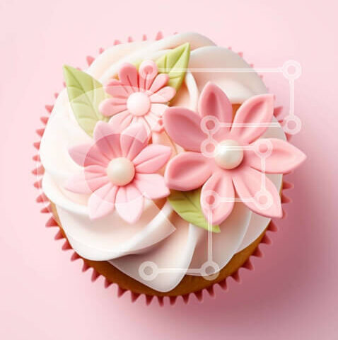 Intra Συλλεκτικό Ξύλινο Παζλ Plywood  4mm - Εκλεκτό Cupcake με ροζ λουλούδια και πράσινα φύλλα Σε Ξύλινο Κουτί - Διαστάσεις: 10x10 cm – 25 κομμάτια - Image 1