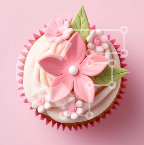 Intra Συλλεκτικό Ξύλινο Παζλ Plywood  4mm - Διακοσμημένο Cupcake με ροζ λουλούδια και πράσινα φύλλα Σε Ξύλινο Κουτί - Διαστάσεις: 10x10 cm – 25 κομμάτια - Image 1