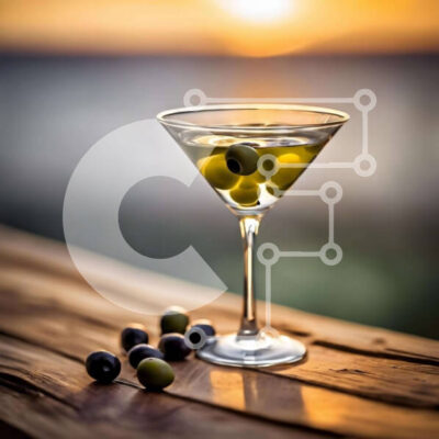 Intra Συλλεκτικό Ξύλινο Παζλ Plywood  4mm - Ποτήρι Martini με ελιές στο ηλιοβασίλεμα Σε Ξύλινο Κουτί - Διαστάσεις: 10x10 cm – 25 κομμάτια - Image 1