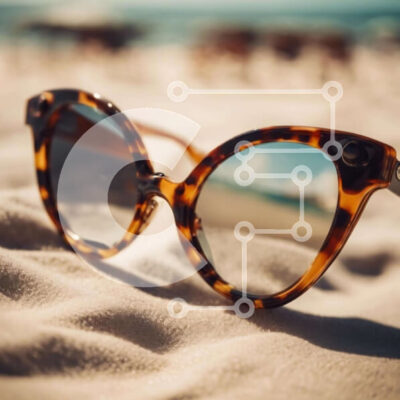 Intra Συλλεκτικό Ξύλινο Παζλ Plywood  4mm - Κομψά γυαλιά ηλίου ταρταρούγα στην αμμώδη παραλία Σε Ξύλινο Κουτί - Διαστάσεις: 10x10 cm – 25 κομμάτια - Image 1