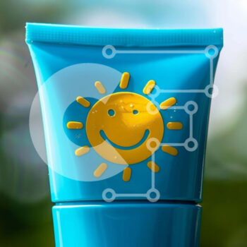 Intra Συλλεκτικό Ξύλινο Παζλ Plywood  4mm - Μπλε αντηλιακό σωληνάριο με χαμογελαστό πρόσωπο και σύμβολο ήλιου Σε Ξύλινο Κουτί - Διαστάσεις: 10x10 cm – 25 κομμάτια - Image 1