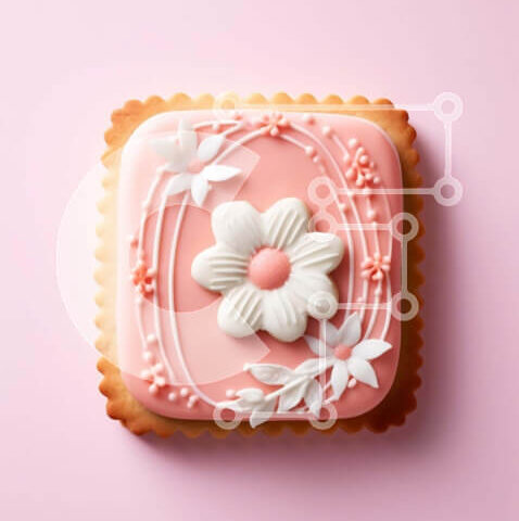 Intra Συλλεκτικό Ξύλινο Παζλ Plywood 4mm - Ροζ τετράγωνο μπισκότο με λευκό γλάσο και λουλούδια Σε Ξύλινο Κουτί - Διαστάσεις: 10x10 cm – 25 κομμάτια - Image 1