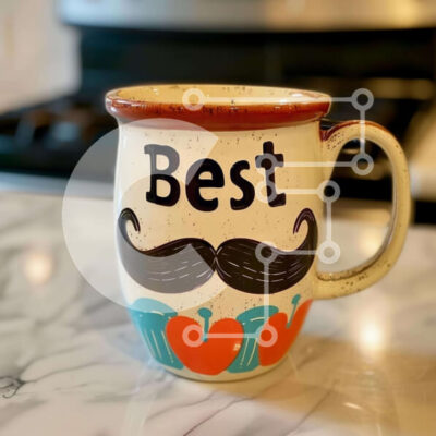 Intra Συλλεκτικό Ξύλινο Παζλ Plywood  4mm - Κούπα καφέ με μουστάκι και "Best" Σε Ξύλινο Κουτί - Διαστάσεις: 10x10 cm – 25 κομμάτια - Image 1