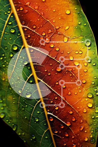 Intra Συλλεκτικό Ξύλινο Παζλ Plywood  4mm - Κοντινό πλάνο του πολύχρωμου φύλλου με σταγονίδια νερού Σε Ξύλινο Κουτί - Διαστάσεις: 10x10 cm – 25 κομμάτια