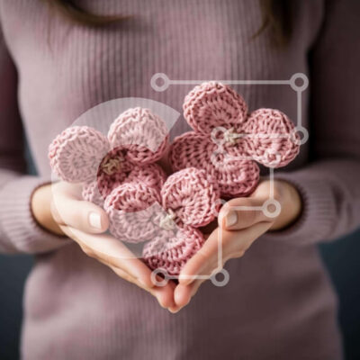 Intra Συλλεκτικό Ξύλινο Παζλ Plywood  4mm - Γυναίκα που κρατά κροσέ ροζ λουλούδια Σε Ξύλινο Κουτί - Διαστάσεις: 10x10 cm – 25 κομμάτια - Image 1