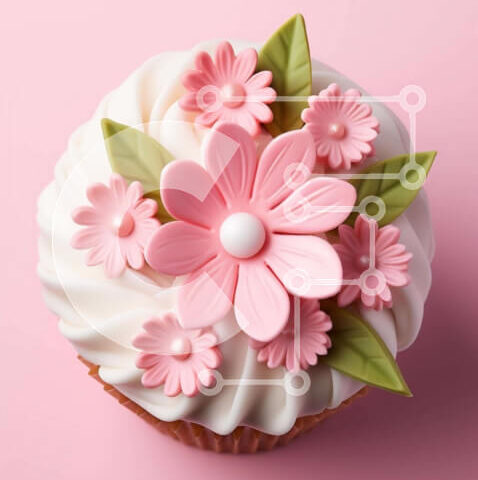 Intra Συλλεκτικό Ξύλινο Παζλ Plywood  4mm - Διακοσμημένο Cupcake με ροζ λουλούδια και πράσινα φύλλα Σε Ξύλινο Κουτί - Διαστάσεις: 10x10 cm – 25 κομμάτια - Image 1