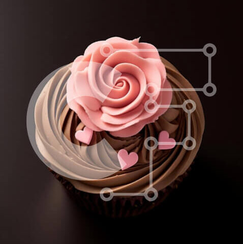 Intra Συλλεκτικό Ξύλινο Παζλ Plywood  4mm - Cupcake με ροζ τριαντάφυλλα και καρδιές Σε Ξύλινο Κουτί - Διαστάσεις: 10x10 cm – 25 κομμάτια - Image 1