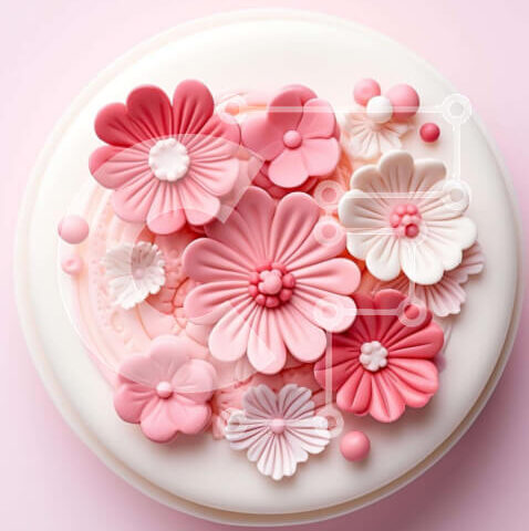 Intra Συλλεκτικό Ξύλινο Παζλ Plywood  4mm - Κομψό κέικ με ροζ και λευκά λουλούδια Σε Ξύλινο Κουτί - Διαστάσεις: 10x10 cm – 25 κομμάτια - Image 1