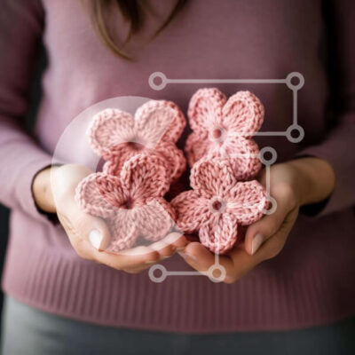 Intra Συλλεκτικό Ξύλινο Παζλ Plywood 4mm - Γυναίκα που κρατά ροζ κροσέ λουλούδια Σε Ξύλινο Κουτί - Διαστάσεις: 10x10 cm – 25 κομμάτια - Image 1