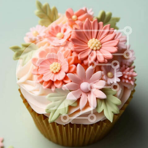 Intra Συλλεκτικό Ξύλινο Παζλ Plywood  4mm - Κομψό Cupcake με ροζ λουλούδια Σε Ξύλινο Κουτί - Διαστάσεις: 10x10 cm – 25 κομμάτια - Image 1