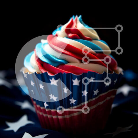 Intra Συλλεκτικό Ξύλινο Παζλ Plywood 4mm - Πατριωτικό Cupcake με κόκκινο, λευκό και μπλε γλάσο σε φόντο αμερικανικής σημαίας Σε Ξύλινο Κουτί - Διαστάσεις: 10x10 cm – 25 κομμάτια - Image 1