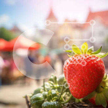 Intra Συλλεκτικό Ξύλινο Παζλ Plywood  4mm - Φρέσκες φράουλες σε ένα καλάθι σε μια υπαίθρια αγορά Σε Ξύλινο Κουτί - Διαστάσεις: 10x10 cm – 25 κομμάτια - Image 1