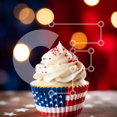 Intra Συλλεκτικό Ξύλινο Παζλ Plywood  4mm - Πατριωτικό Cupcake με σχέδιο αμερικανικής σημαίας Σε Ξύλινο Κουτί - Διαστάσεις: 10x10 cm – 25 κομμάτια - Image 1
