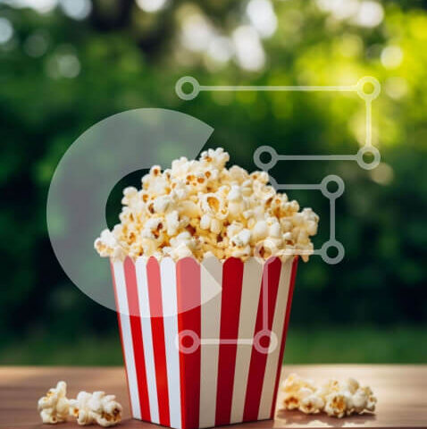 Intra Συλλεκτικό Ξύλινο Παζλ Plywood  4mm - Κόκκινο και άσπρο ριγέ κουτί ποπ κορν σε τραπέζι εξωτερικού χώρου Σε Ξύλινο Κουτί - Διαστάσεις: 10x10 cm – 25 κομμάτια - Image 1