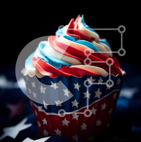 Intra Συλλεκτικό Ξύλινο Παζλ Plywood 4mm - Πατριωτικό Cupcake σε φόντο αμερικανικής σημαίας Σε Ξύλινο Κουτί - Διαστάσεις: 10x10 cm – 25 κομμάτια - Image 1