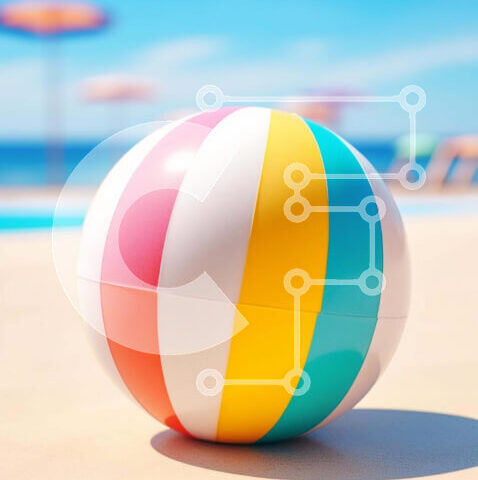 Intra Συλλεκτικό Ξύλινο Παζλ Plywood 4mm - Πολύχρωμη μπάλα παραλίας στην άμμο με ομπρέλες και θέα στον ωκεανό Σε Ξύλινο Κουτί - Διαστάσεις: 10x10 cm – 25 κομμάτια - Image 1