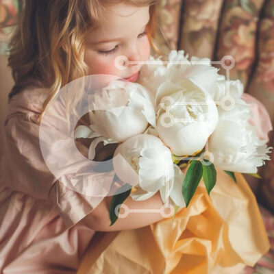 Intra Συλλεκτικό Ξύλινο Παζλ Plywood  4mm - Κορίτσι με λευκές παιώνιες Σε Ξύλινο Κουτί - Διαστάσεις: 10x10 cm – 25 κομμάτια - Image 1