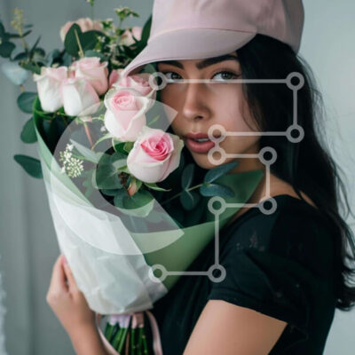 Intra Συλλεκτικό Ξύλινο Παζλ Plywood  4mm - Νεαρή γυναίκα που κρατά μπουκέτο με ροζ τριαντάφυλλα Σε Ξύλινο Κουτί - Διαστάσεις: 10x10 cm – 25 κομμάτια - Image 1