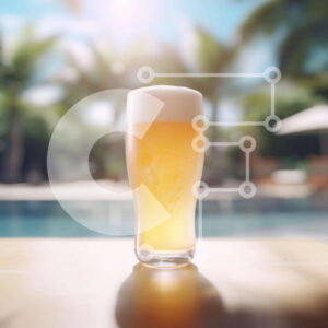 Intra Συλλεκτικό Ξύλινο Παζλ Plywood  4mm - Ποτήρι μπύρα δίπλα στην πισίνα με φοίνικες Σε Ξύλινο Κουτί - Διαστάσεις: 10x10 cm – 25 κομμάτια