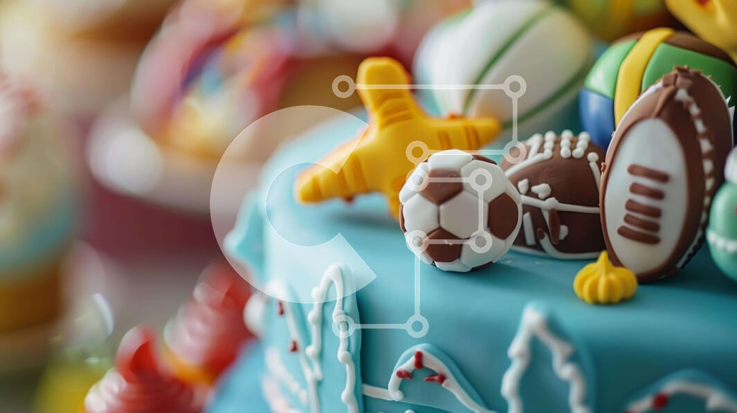 Intra Συλλεκτικό Ξύλινο Παζλ Plywood  4mm - Μπλε τούρτα με αθλητικό θέμα με μπομπονιέρες για πάρτι Σε Ξύλινο Κουτί - Διαστάσεις: 10x10 cm – 25 κομμάτια