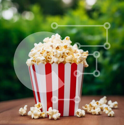 Intra Συλλεκτικό Ξύλινο Παζλ Plywood  4mm - Κόκκινο και λευκό ριγέ κουτί ποπ κορν σε ξύλινο τραπέζι εξωτερικού χώρου Σε Ξύλινο Κουτί - Διαστάσεις: 10x10 cm – 25 κομμάτια - Image 1