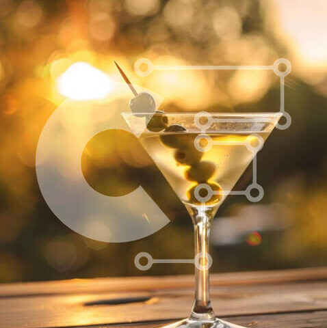 Intra Συλλεκτικό Ξύλινο Παζλ Plywood  4mm - Ποτήρι Martini με ελιές σε ξύλινο τραπέζι Σε Ξύλινο Κουτί - Διαστάσεις: 10x10 cm – 25 κομμάτια - Image 1