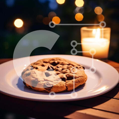 Intra Συλλεκτικό Ξύλινο Παζλ Plywood 4mm - Μπισκότο με τσιπ σοκολάτας στο πιάτο με κερί Σε Ξύλινο Κουτί - Διαστάσεις: 10x10 cm – 25 κομμάτια - Image 1