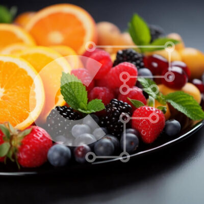 Intra Συλλεκτικό Ξύλινο Παζλ Plywood 4mm - Ποικιλία από φρέσκα φρούτα σε μαύρο πιάτο Σε Ξύλινο Κουτί - Διαστάσεις: 10x10 cm – 25 κομμάτια - Image 1