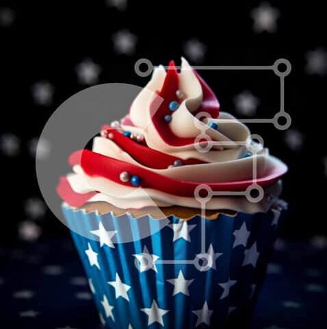 Intra Συλλεκτικό Ξύλινο Παζλ Plywood  4mm - Πατριωτικό Cupcake με κόκκινο, λευκό και μπλε γλάσο σε φόντο αμερικανικής σημαίας Σε Ξύλινο Κουτί - Διαστάσεις: 10x10 cm – 25 κομμάτια - Image 1