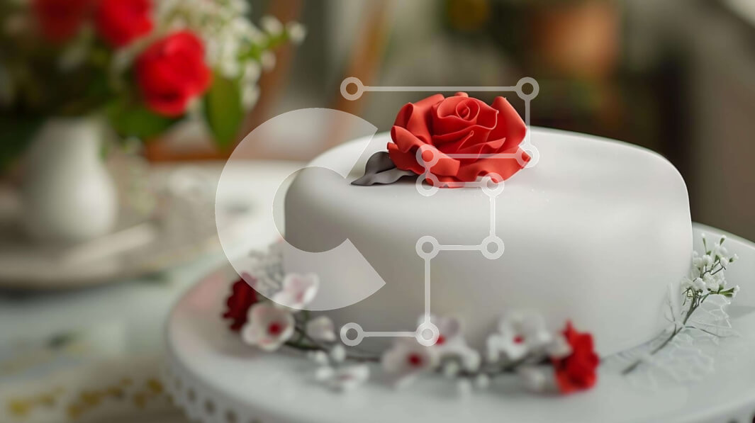 Intra Συλλεκτικό Ξύλινο Παζλ Plywood  4mm - Λευκό κέικ με κόκκινα τριαντάφυλλα Σε Ξύλινο Κουτί - Διαστάσεις: 10x10 cm – 25 κομμάτια