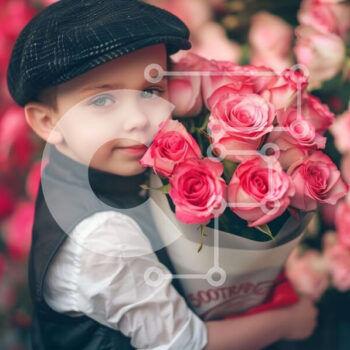 Intra Συλλεκτικό Ξύλινο Παζλ Plywood  4mm - Νεαρό αγόρι με ροζ τριαντάφυλλα Σε Ξύλινο Κουτί - Διαστάσεις: 10x10 cm – 25 κομμάτια - Image 1