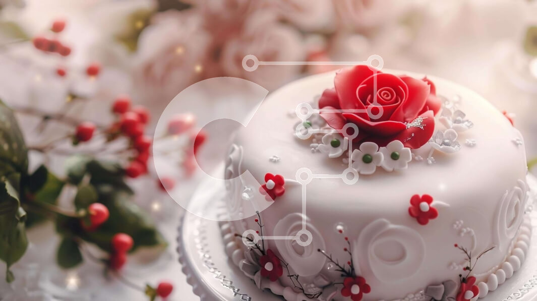 Intra Συλλεκτικό Ξύλινο Παζλ Plywood  4mm - Λευκό κέικ με κόκκινα τριαντάφυλλα και λουλούδια Σε Ξύλινο Κουτί - Διαστάσεις: 10x10 cm – 25 κομμάτια