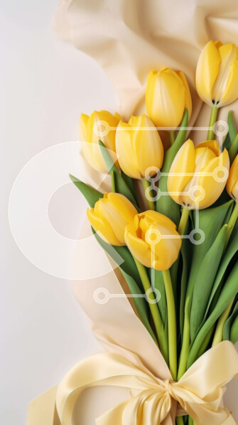 Intra Συλλεκτικό Ξύλινο Παζλ Plywood  4mm - Κίτρινο μπουκέτο τουλίπας με πορτοκαλί κορδέλα σε λευκό φόντο Σε Ξύλινο Κουτί - Διαστάσεις: 10x10 cm – 25 κομμάτια