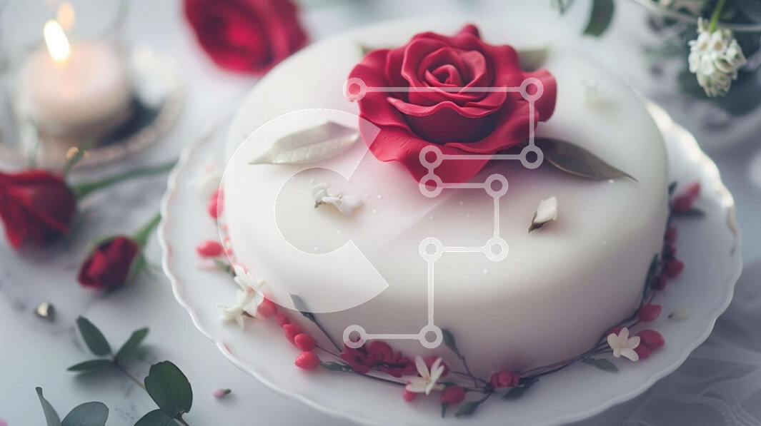 Intra Συλλεκτικό Ξύλινο Παζλ Plywood  4mm - Λευκό κέικ με κόκκινα τριαντάφυλλα και κεριά Σε Ξύλινο Κουτί - Διαστάσεις: 10x10 cm – 25 κομμάτια