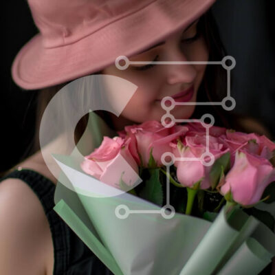 Intra Συλλεκτικό Ξύλινο Παζλ Plywood  4mm - Νεαρή γυναίκα με ροζ τριαντάφυλλα και καπέλο Σε Ξύλινο Κουτί - Διαστάσεις: 10x10 cm – 25 κομμάτια - Image 1