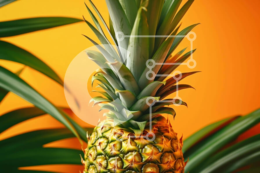 Intra Συλλεκτικό Ξύλινο Παζλ Plywood  4mm - Μεγάλος ανανάς με πράσινα φύλλα σε πορτοκαλί φόντο Σε Ξύλινο Κουτί - Διαστάσεις: 10x10 cm – 25 κομμάτια