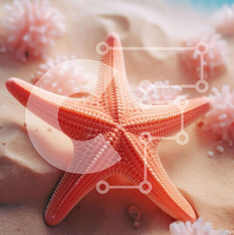 Intra Συλλεκτικό Ξύλινο Παζλ Plywood 4mm - Πορτοκαλί αστερίες και λουλούδια στην αμμώδη παραλία Σε Ξύλινο Κουτί - Διαστάσεις: 10x10 cm – 25 κομμάτια - Image 1