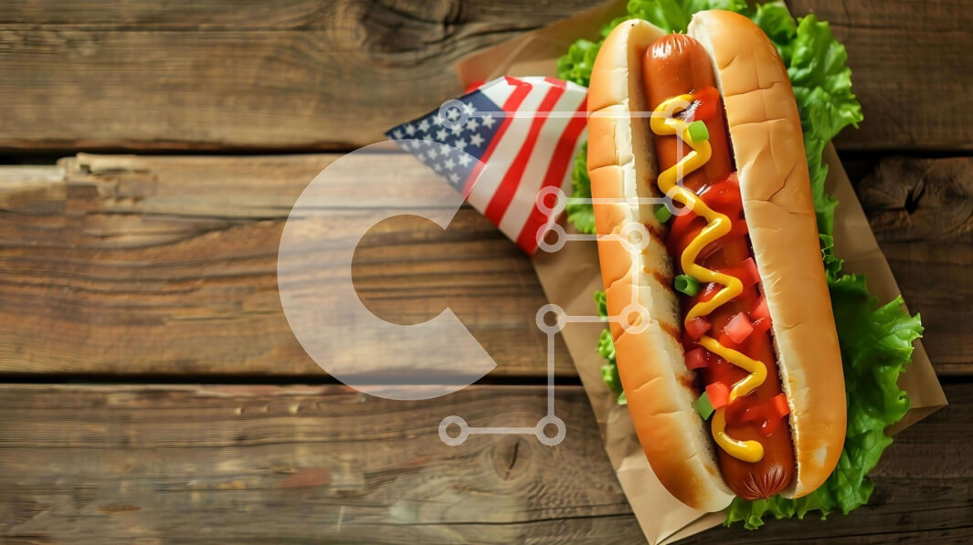 Intra Συλλεκτικό Ξύλινο Παζλ Plywood  4mm - Πατριωτικό κουλούρι χοτ-ντογκ στην αμερικανική σημαία Σε Ξύλινο Κουτί - Διαστάσεις: 10x10 cm – 25 κομμάτια