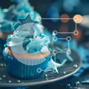 Intra Συλλεκτικό Ξύλινο Παζλ Plywood 4mm - Γιορτινά cupcakes με μπλε γλάσο και αστέρια Σε Ξύλινο Κουτί - Διαστάσεις: 10x10 cm – 25 κομμάτια - Image 1