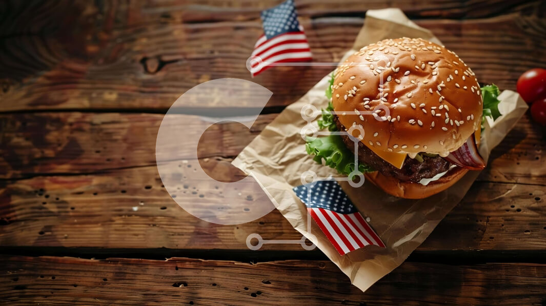 Intra Συλλεκτικό Ξύλινο Παζλ Plywood  4mm - Πατριωτικό Burger στην αμερικανική σημαία Σε Ξύλινο Κουτί - Διαστάσεις: 10x10 cm – 25 κομμάτια - Image 1