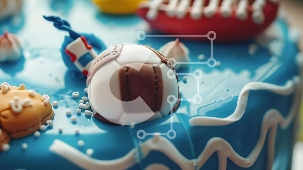 Intra Συλλεκτικό Ξύλινο Παζλ Plywood  4mm - Μπλε κέικ με αθλητικό θέμα Σε Ξύλινο Κουτί - Διαστάσεις: 10x10 cm – 25 κομμάτια