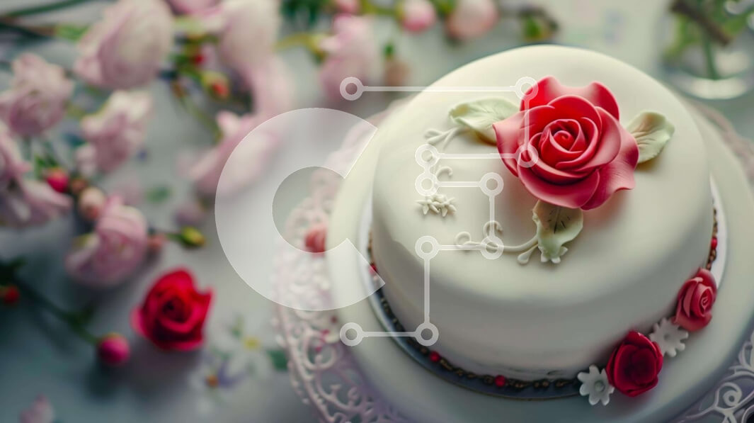 Intra Συλλεκτικό Ξύλινο Παζλ Plywood  4mm - Λευκό κέικ με κόκκινα τριαντάφυλλα και ροζ λουλούδια Σε Ξύλινο Κουτί - Διαστάσεις: 10x10 cm – 25 κομμάτια