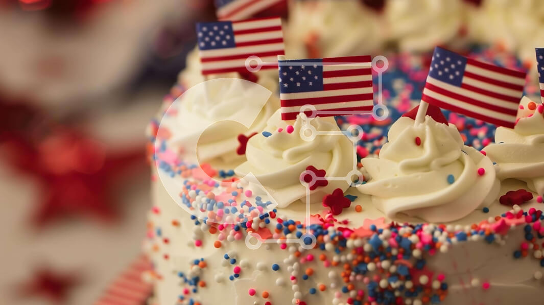 Intra Συλλεκτικό Ξύλινο Παζλ Plywood  4mm - Λευκή τούρτα διακοσμημένη με αμερικανικές σημαίες και αστέρια Σε Ξύλινο Κουτί - Διαστάσεις: 10x10 cm – 25 κομμάτια