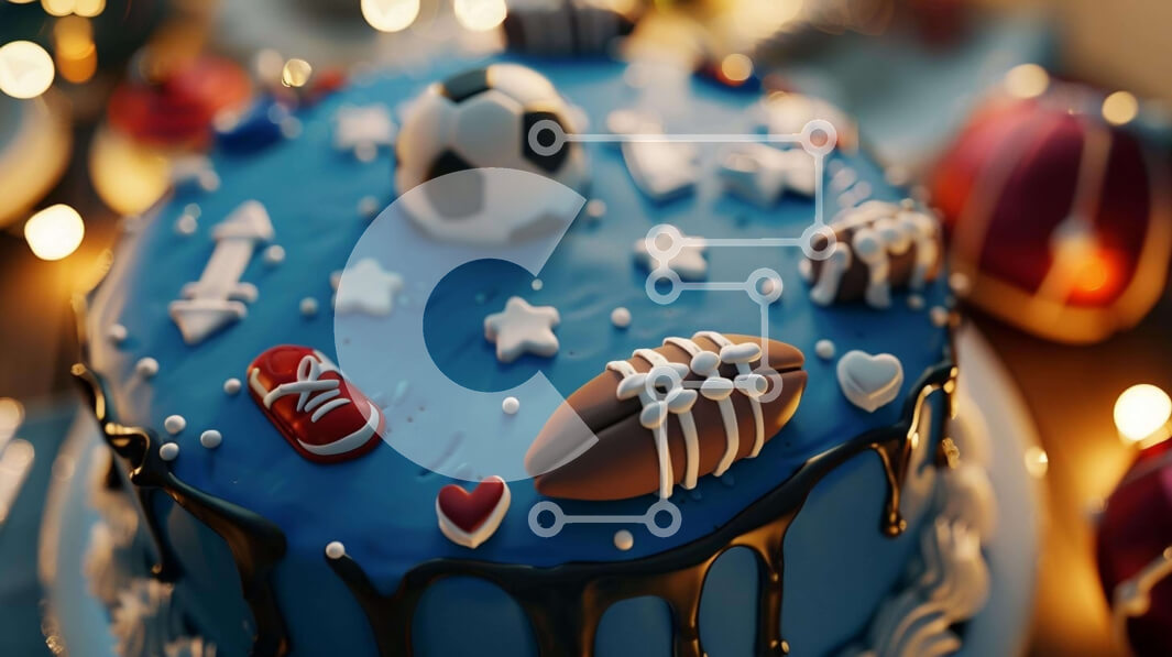 Intra Συλλεκτικό Ξύλινο Παζλ Plywood  4mm - Μπλε τούρτα με αθλητικό θέμα Σε Ξύλινο Κουτί - Διαστάσεις: 10x10 cm – 25 κομμάτια