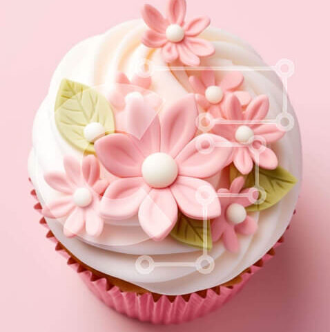 Intra Συλλεκτικό Ξύλινο Παζλ Plywood 4mm - Λεπτό cupcake με ροζ λουλούδια και πράσινα φύλλα Σε Ξύλινο Κουτί - Διαστάσεις: 10x10 cm – 25 κομμάτια - Image 1