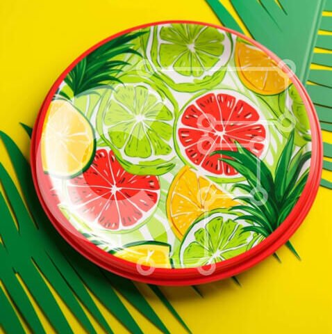 Intra Συλλεκτικό Ξύλινο Παζλ Plywood  4mm - Πολύχρωμο πιάτο με σχέδιο λάιμ και λεμόνια Σε Ξύλινο Κουτί - Διαστάσεις: 10x10 cm – 25 κομμάτια - Image 1