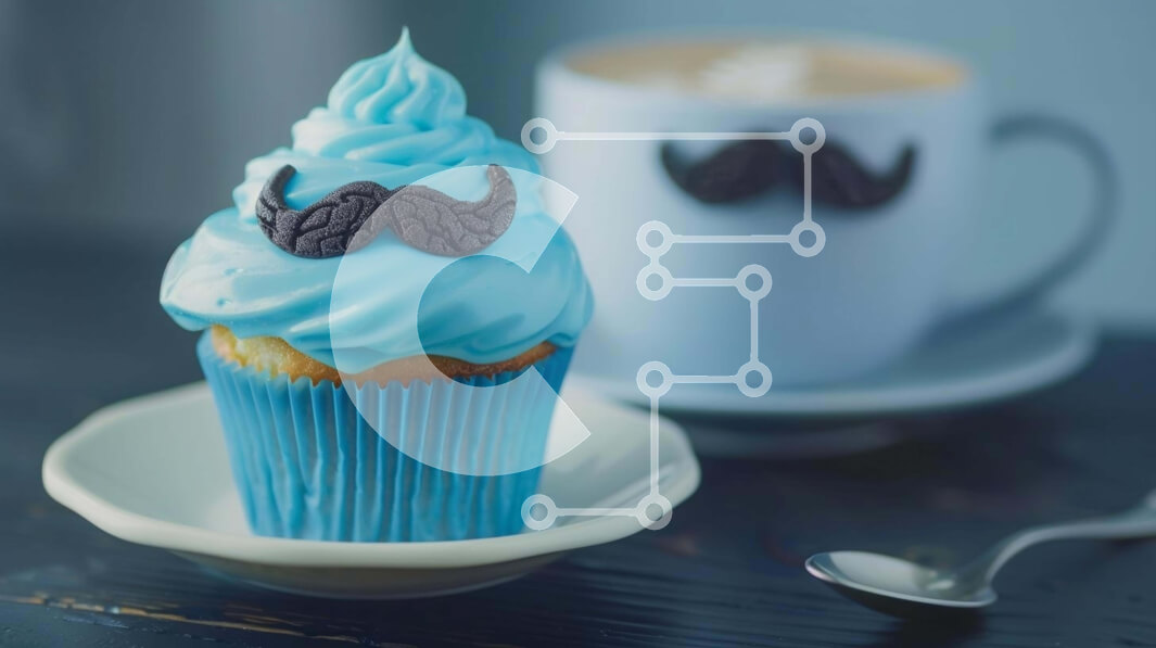 Intra Συλλεκτικό Ξύλινο Παζλ Plywood  4mm - Μπλε cupcake με μουστάκι και φλιτζάνια καφέ Σε Ξύλινο Κουτί - Διαστάσεις: 10x10 cm – 25 κομμάτια