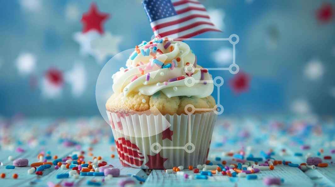 Intra Συλλεκτικό Ξύλινο Παζλ Plywood  4mm - Πατριωτικό Cupcake με αμερικανική σημαία Σε Ξύλινο Κουτί - Διαστάσεις: 10x10 cm – 25 κομμάτια